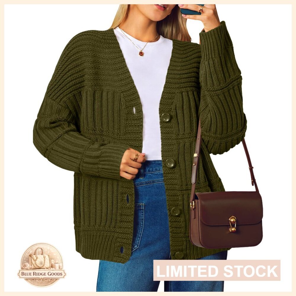 Wool Blend Chunky Knit Cardigan Sweater Winter Wear